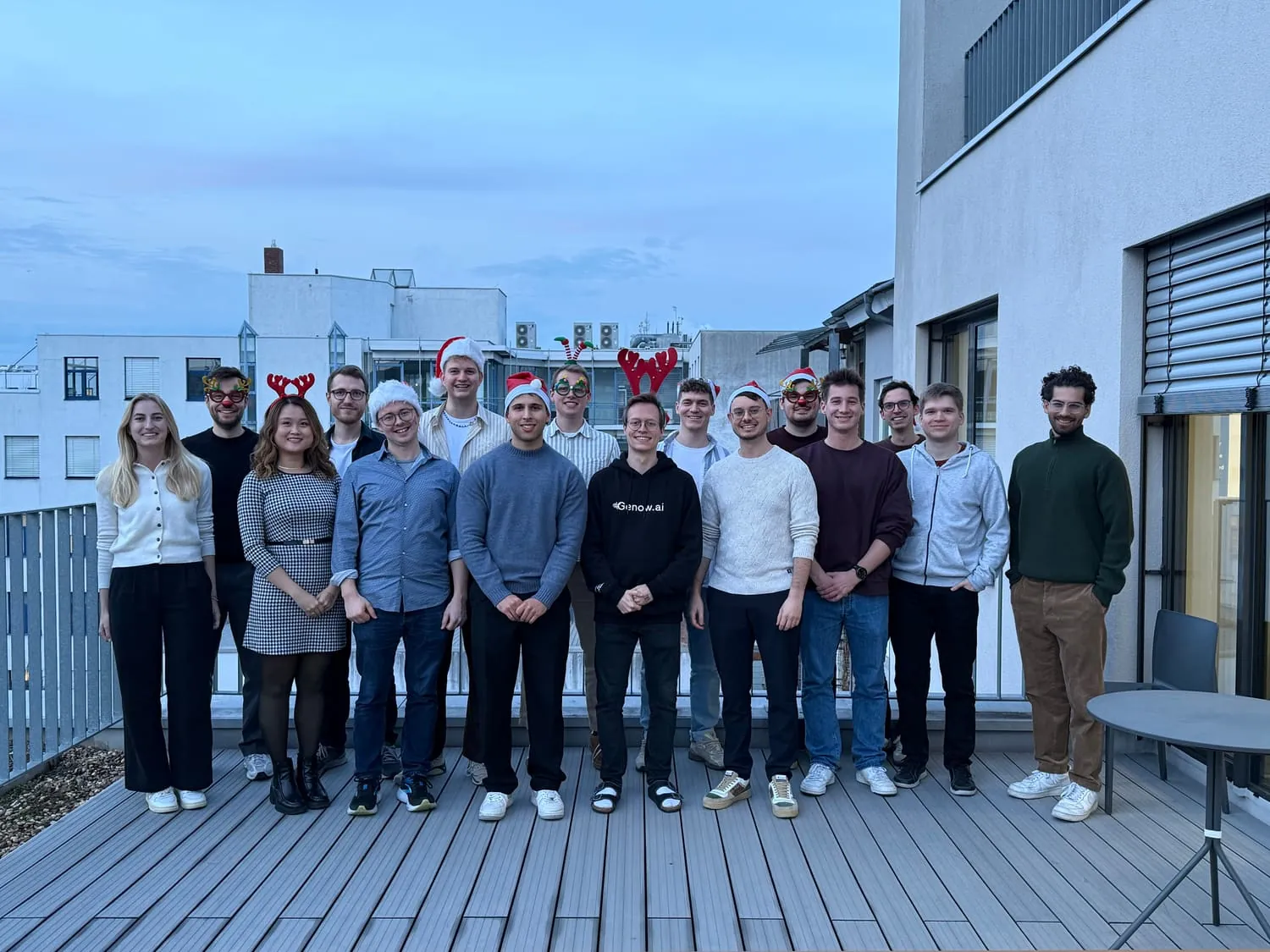 The Genow team on the office roof terrace at the Christmas celebration
