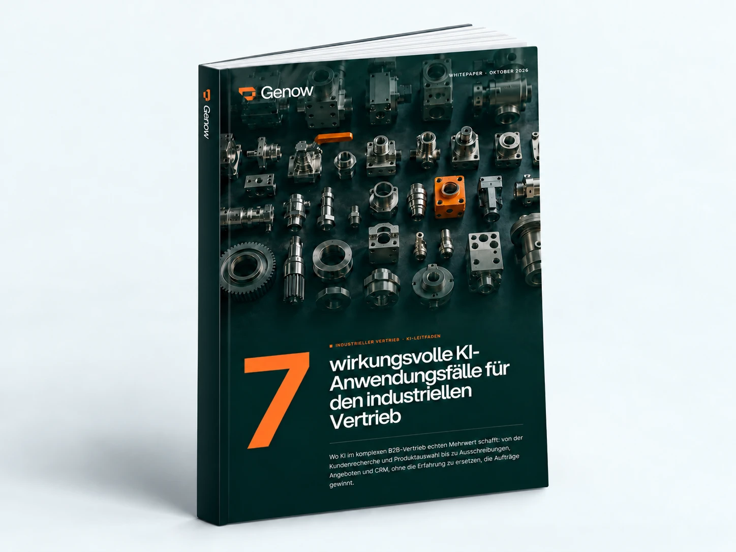 Das Whitepaper „7 wirkungsvolle KI-Anwendungsfälle für den industriellen Vertrieb“ als gedrucktes Heft