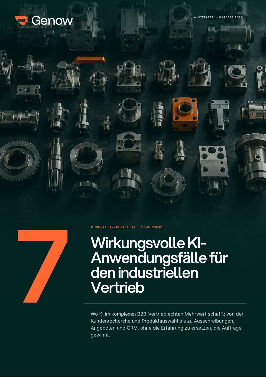Titelseite des Whitepapers „7 wirkungsvolle KI-Anwendungsfälle für den industriellen Vertrieb“